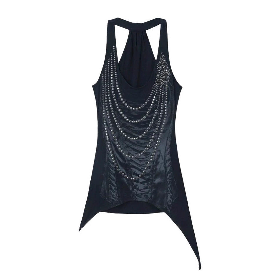 Women's Glittering Tank Top with Asymmetrical Cut StylebySassy