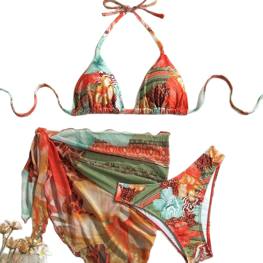 Women's Triangle Bikini with Floral Design and Silky Cover-Up StylebySassy