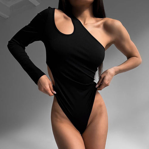 Women Off-Shoulder Bodysuit with Asymmetric Cut StylebySassy