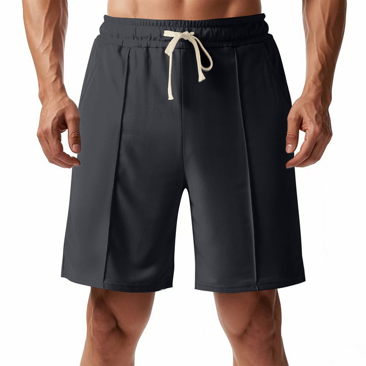 Men's knee-length relaxed Bermuda shorts with flat crease, elastic drawstring waistband and side pockets StylebySassy