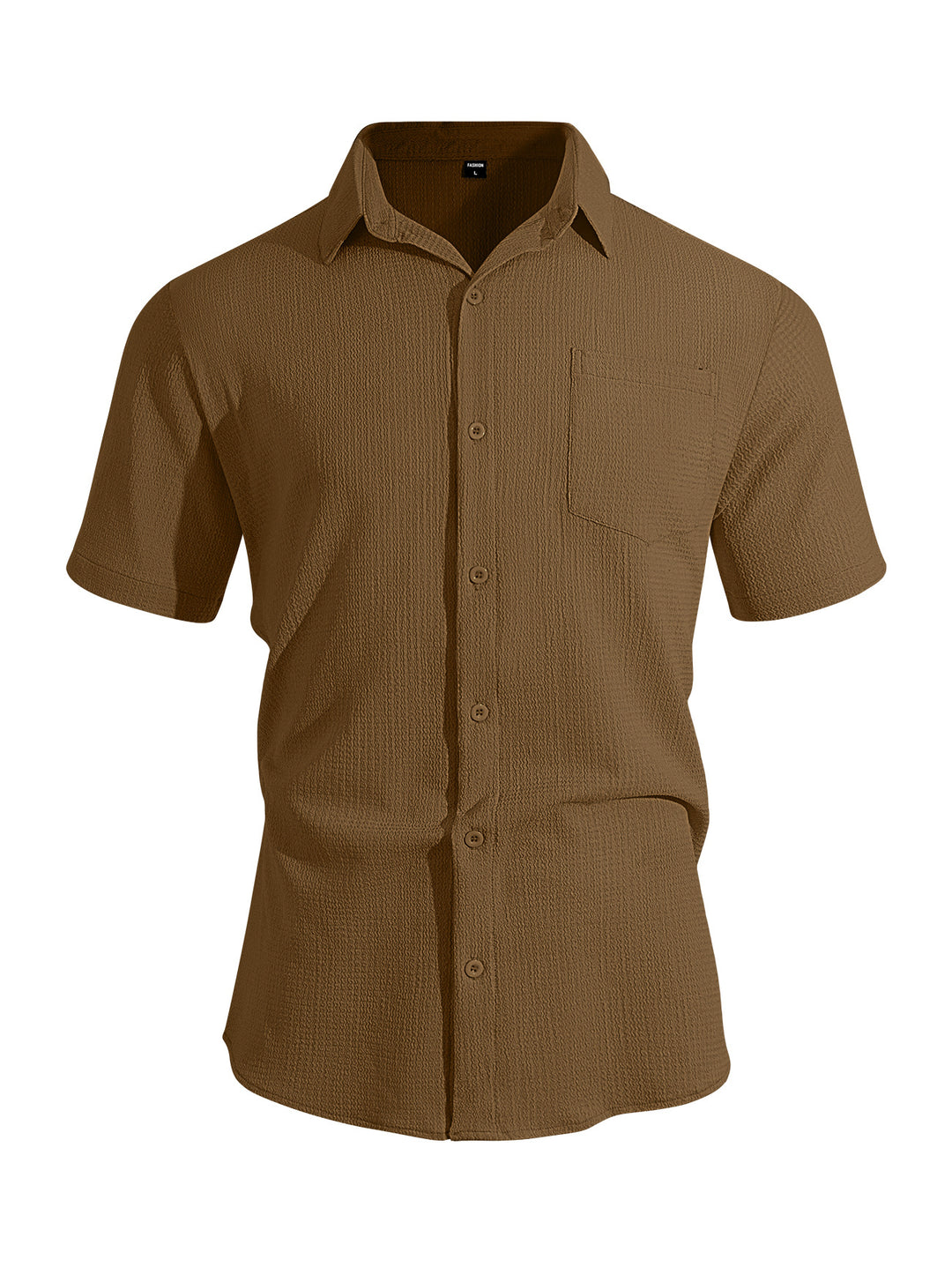 Men's short-sleeve shirt in textured cotton yarn look with Kent collar and applied breast pocket StylebySassy