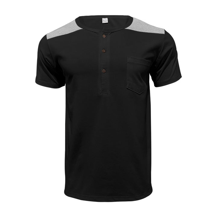 Men's short-sleeve henley shirt made of soft cotton blend with chest pocket and shoulder yoke StylebySassy