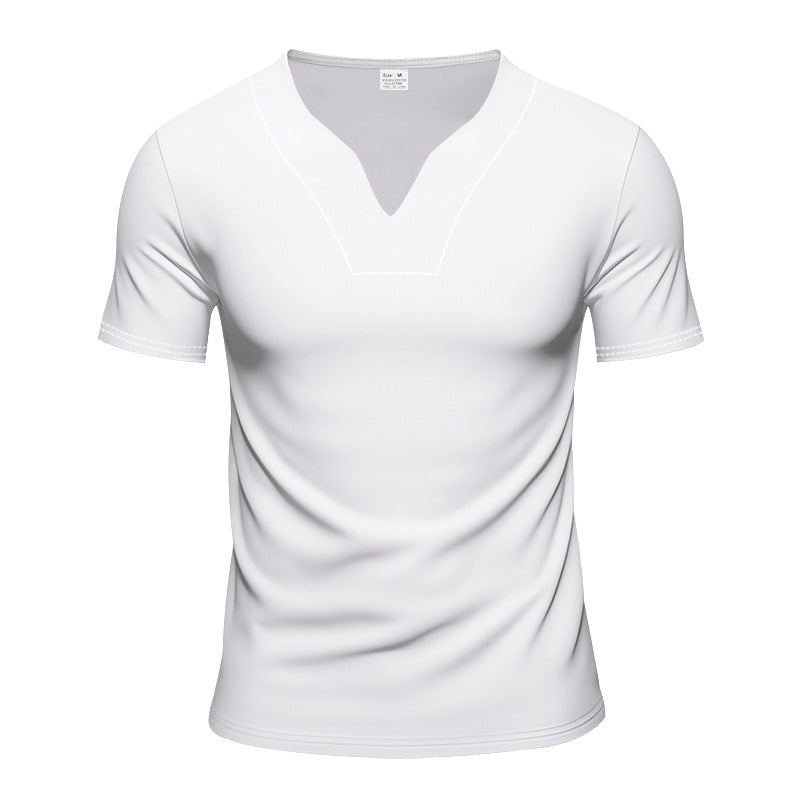 Men's V-neck sports shirt with ergonomic design seams and elastic jersey StylebySassy
