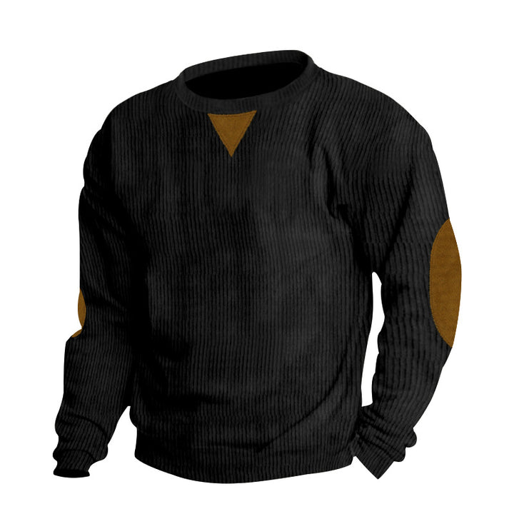 Men's thick ribbed crew neck knit sweater with elbow patches and triangle detail StylebySassy