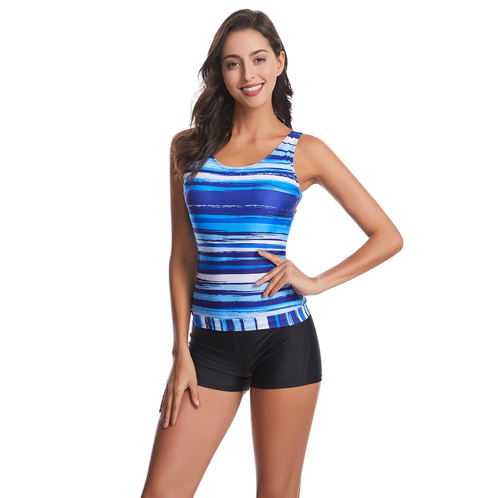 Women’s sporty tankini set with trendy stripe pattern StylebySassy