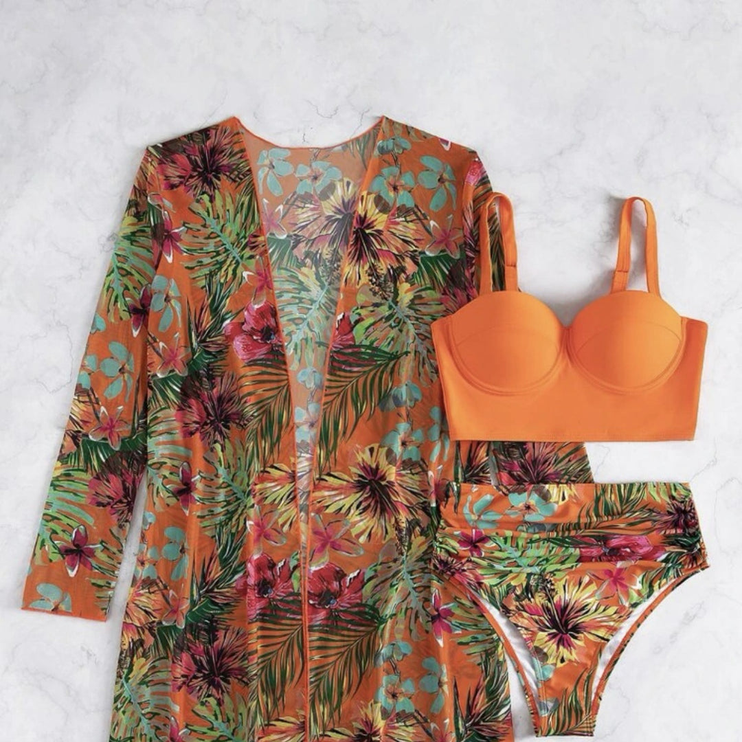 Women's bikini set with floral cover-up StylebySassy