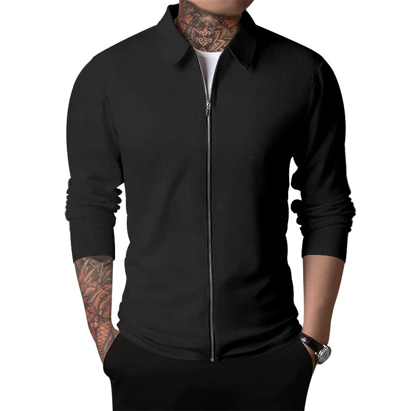 Men's nano structured shirt jacket with waffle structure, full-length zipper and slim fit StylebySassy