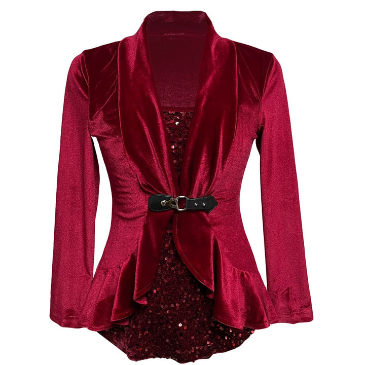 Women nan tailored velvet blazer with shawl collar and decorative belt StylebySassy