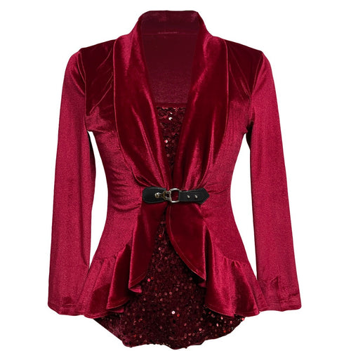 Women nan tailored velvet blazer with shawl collar and decorative belt StylebySassy