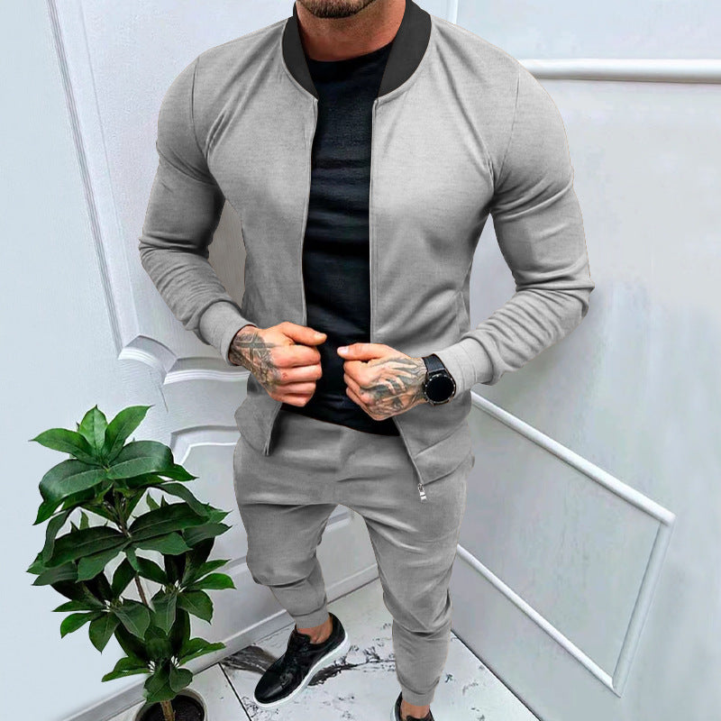 Men's sporty leisure training suit with tailored bomber jacket and tapered jogging pants made of elastic cotton blend StylebySassy