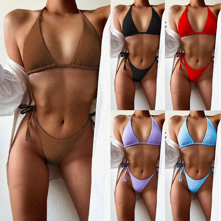 Women Triangle Bikini Set with refined rib details StylebySassy