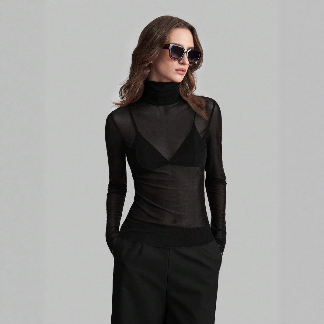 Women's Transparent Turtleneck Blouse with Body-Shaping Cut StylebySassy