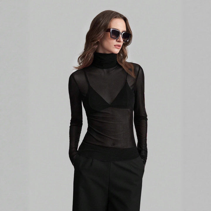 Women's Transparent Turtleneck Blouse with Body-Shaping Cut StylebySassy