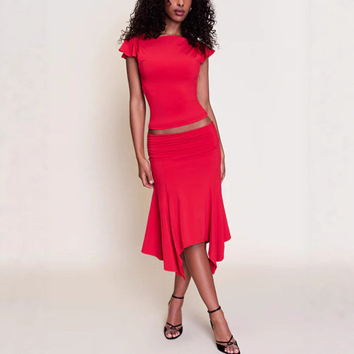Women's elegant top with ruffle details and asymmetrical skirt StylebySassy
