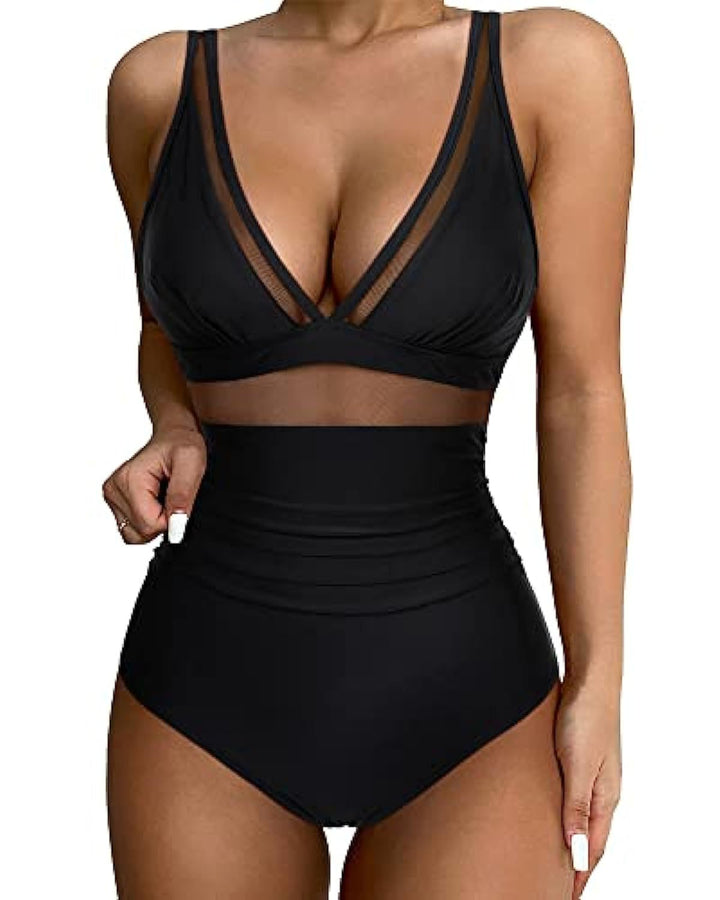 Women High-Cut Swimsuit with Transparent Inserts StylebySassy