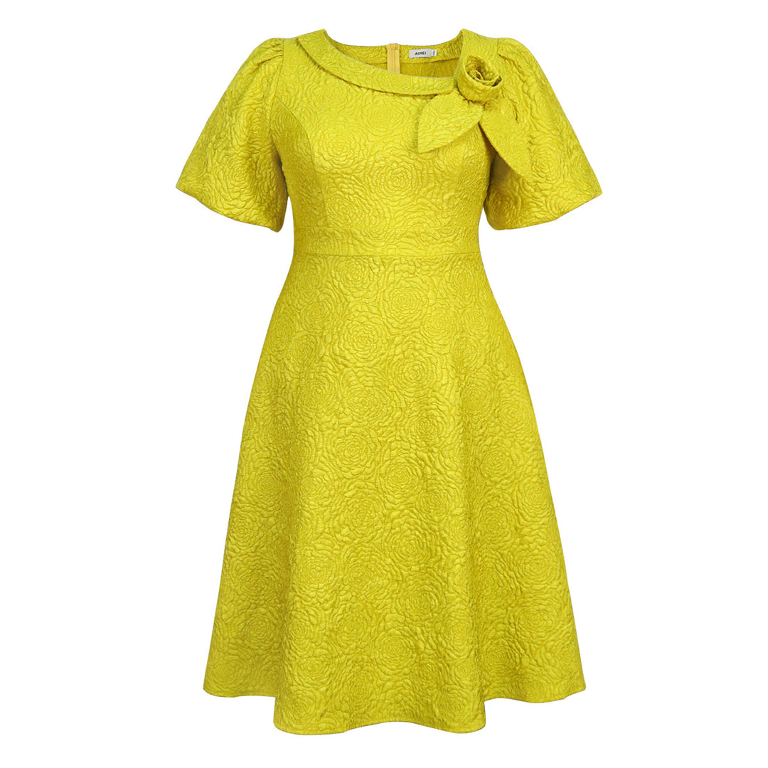 Women's Elegant Dress with Structured Flower Appliqué StylebySassy