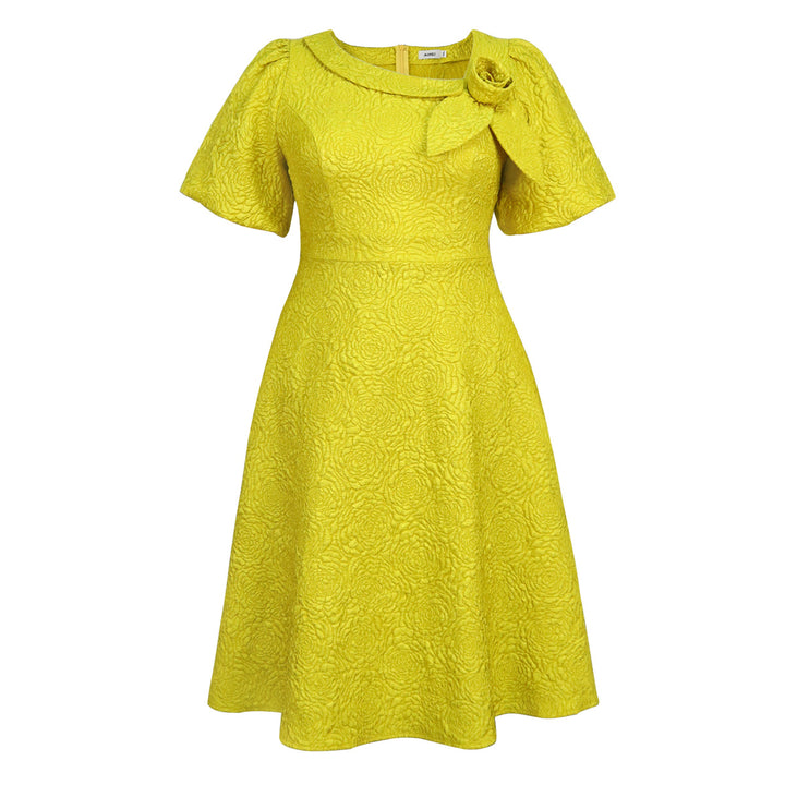 Women's Elegant Dress with Structured Flower Appliqué StylebySassy