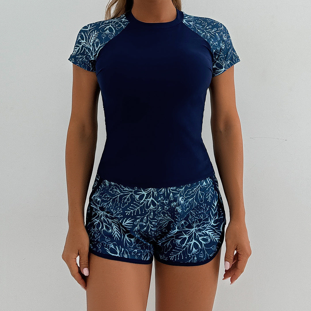Women's Athletic UV Protection Swimsuit with Floral Top StylebySassy