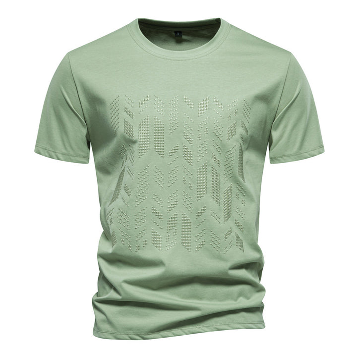 Men's round neck shirt made of cotton blend with geometric laser perforation and straight cut StylebySassy