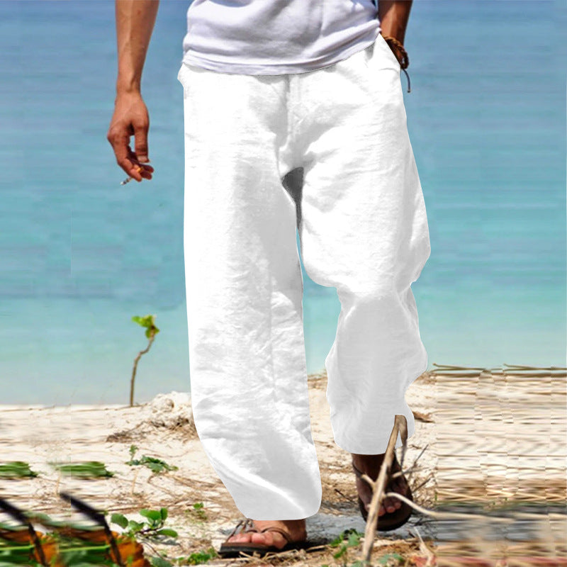 Men's casual beach pants in palazzo cut made of breathable linen-cotton blend with comfort waistband StylebySassy