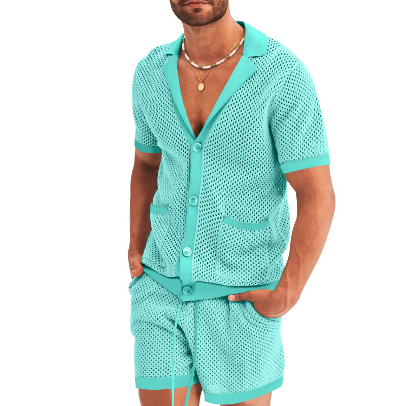 Men's open mesh knit cardigan with matching drawstring shorts StylebySassy