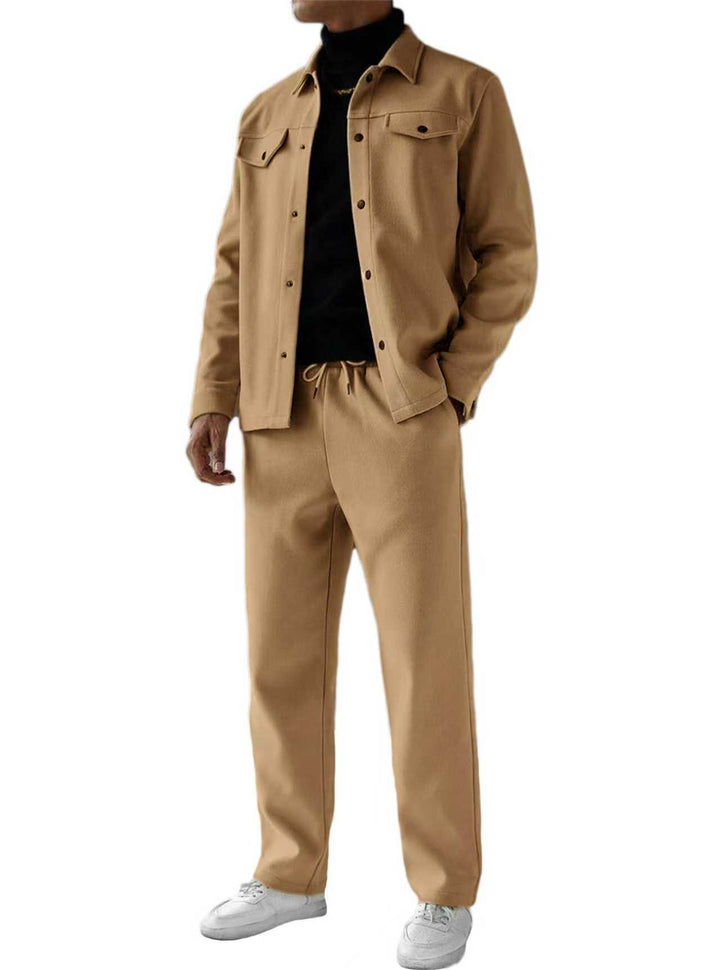 Men's two-piece overshirt and relax pants set made of soft cotton terry with snap button placket and drawstring StylebySassy