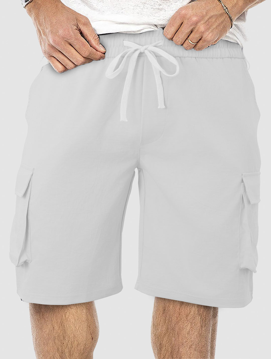 Men's casual cargo Bermuda shorts with elastic drawstring waistband, straight leg, and patch flap pockets StylebySassy
