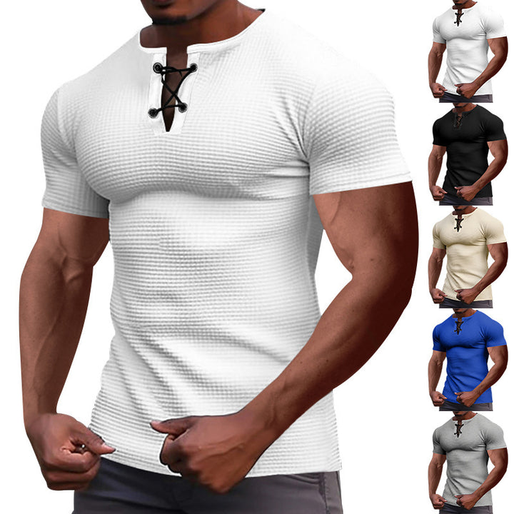 Men's short-sleeve shirt with lace collar, metal eyelets, and fine structured jersey StylebySassy