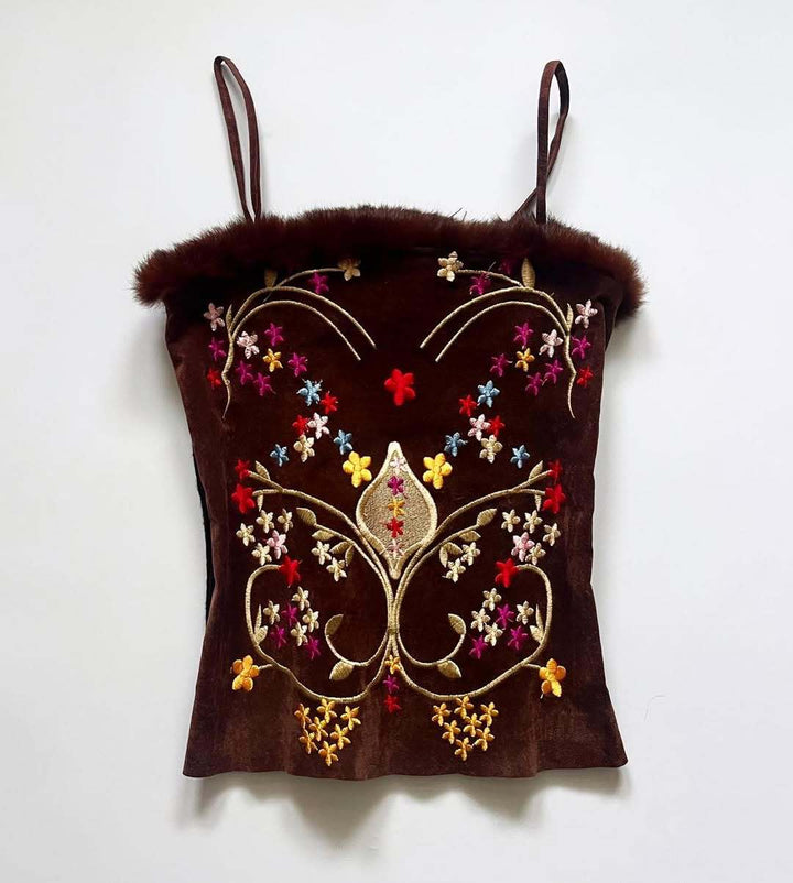 Ladies Velvet Blouse Top with Floral Embroidery StylebySassy