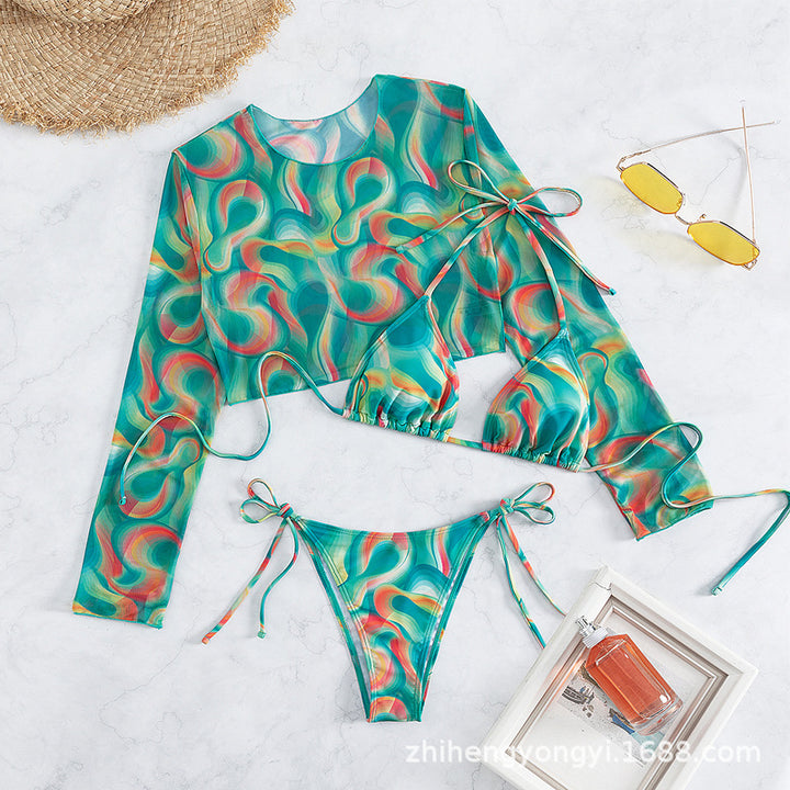 Women's bikini set with long-sleeved top and playful tie straps StylebySassy