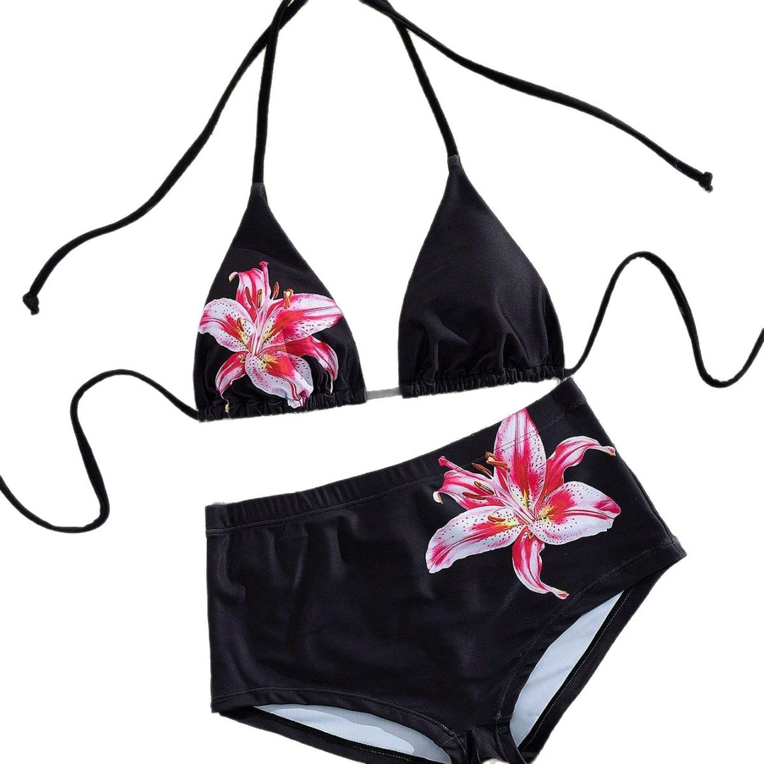 Women High-Cut Bikini with Striped Design and Floral Accents StylebySassy