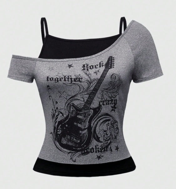 Women's Asymmetrical Skirt T-Shirt with Graphic Print StylebySassy