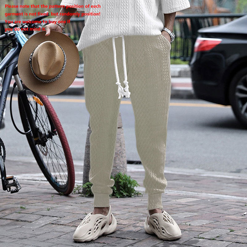 Men's textured knit jogging pants with distinctive drawstring and ribbed ankle cuffs StylebySassy