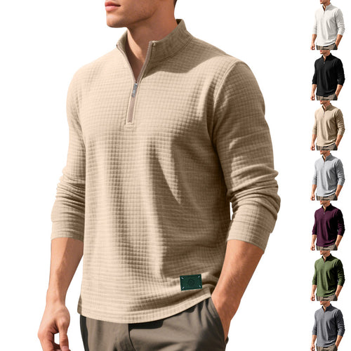 Men's nano lightweight waffle knit pullover with short collar zipper and rounded hem StylebySassy