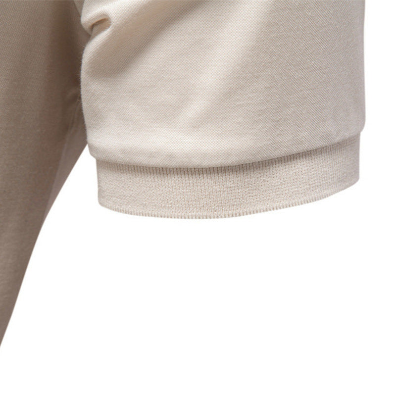 Men's fine-knit short-sleeve polo shirt with open V-neck and elastic hem StylebySassy