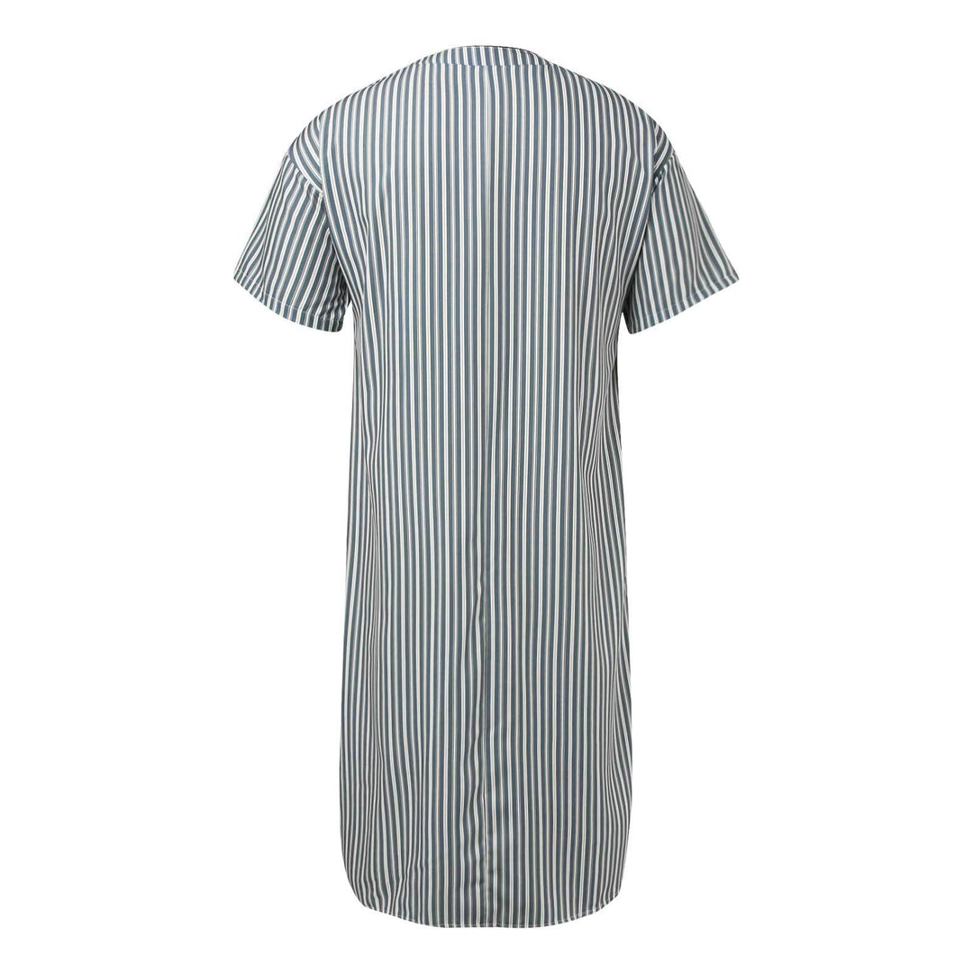 Men's striped lounge shirt with V-neck button placket and chest pocket StylebySassy