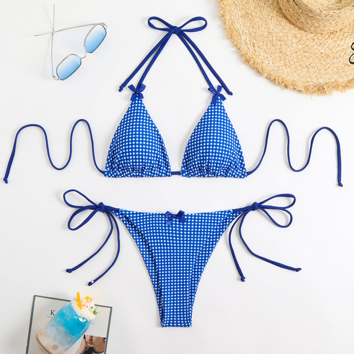 Ladies triangle bikini with playful check pattern and adjustable straps StylebySassy