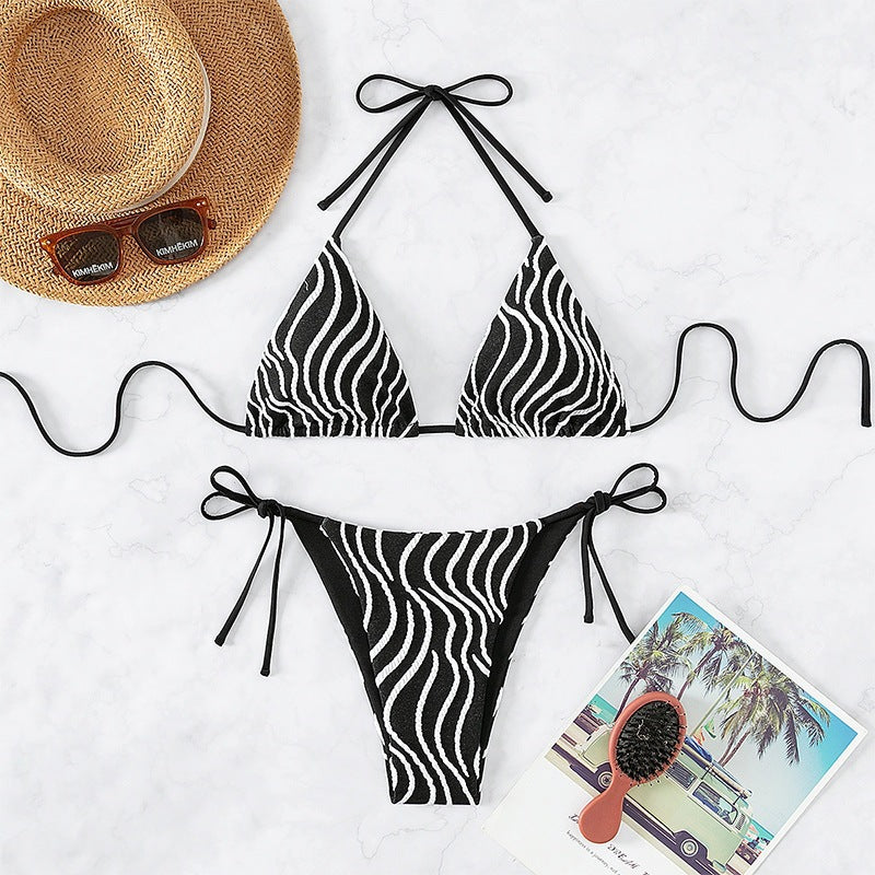 Women Triangle Bikini with adjustable straps and stylish striped pattern StylebySassy