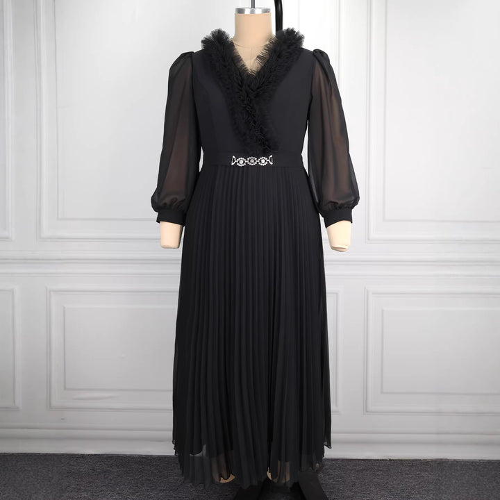 Women Elegant Pleated Midi Dress with Ruffle Details StylebySassy