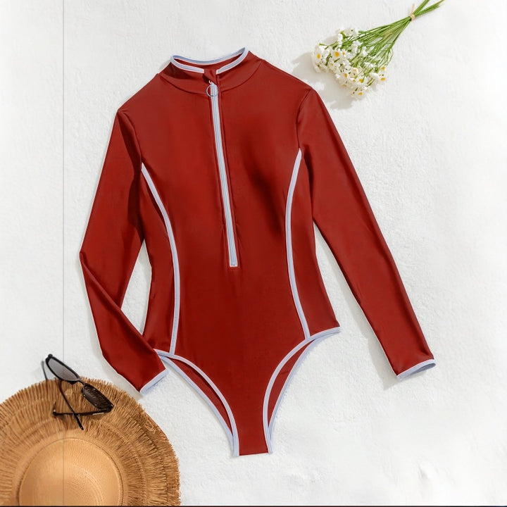 Women Long Sleeve Swimsuit with High Collar StylebySassy