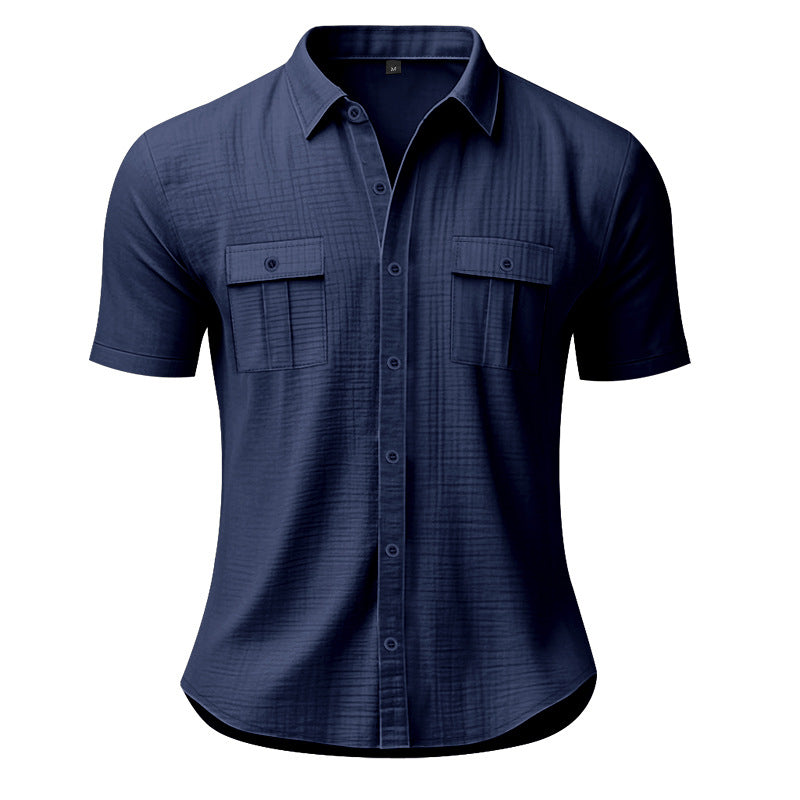 Men's Nan Lightweight Structured Short Sleeve Shirt with Chest Flaps and Full Button Placket StylebySassy