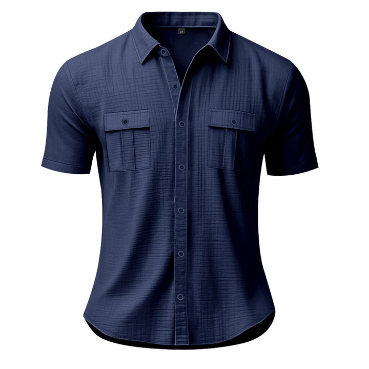 Men's Nan Lightweight Structured Short Sleeve Shirt with Chest Flaps and Full Button Placket StylebySassy