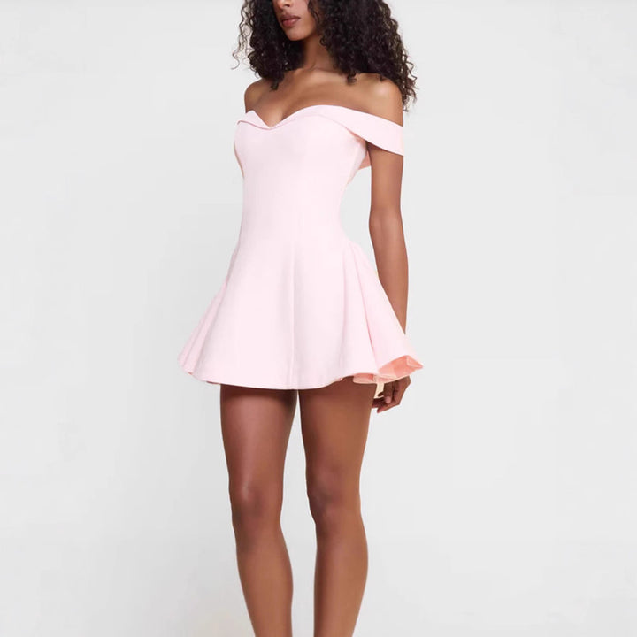 Ladies Off-Shoulder Mini Dress with Swinging Skirt StylebySassy