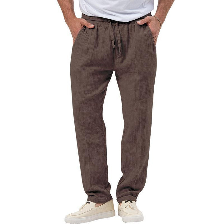 Men's casual muslin leisure pants with elastic waistband drawstring and side pockets StylebySassy