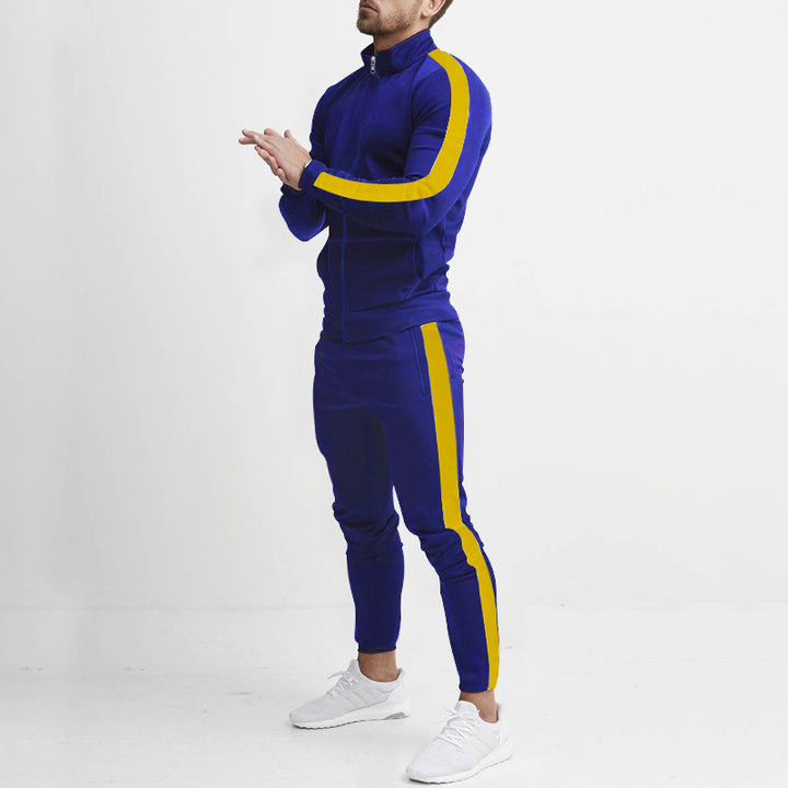 Men's retro striped zip training set with stand-up collar and tapered jogging pants StylebySassy