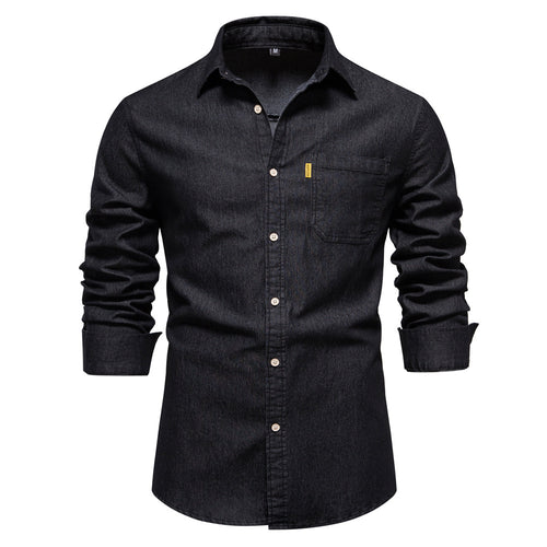Men's narrow cut denim shirt with Kent collar and patch chest pockets StylebySassy