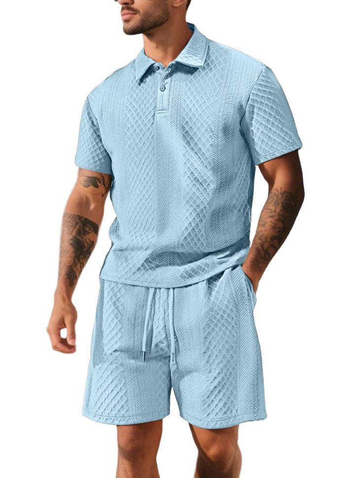 Men's structured polo shirt and bermuda shorts set made of quilted cotton blend StylebySassy