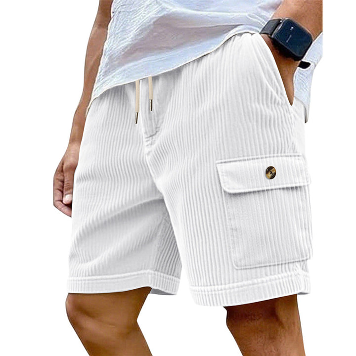 Men's utility cord shorts with elastic drawstring waistband and patch flap pockets StylebySassy