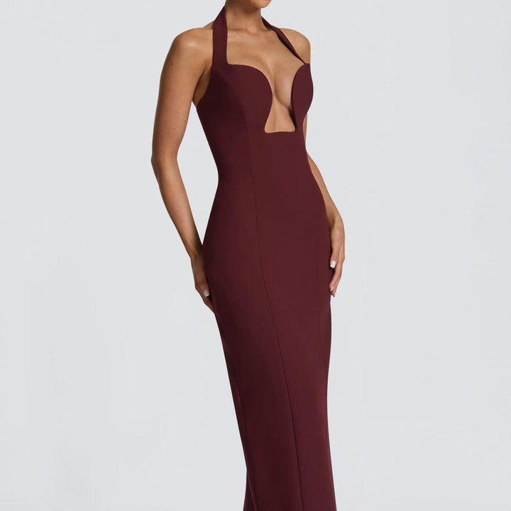 Ladies Elegant Maxi Dress with Deep V-Neck and Flattering Silhouette StylebySassy
