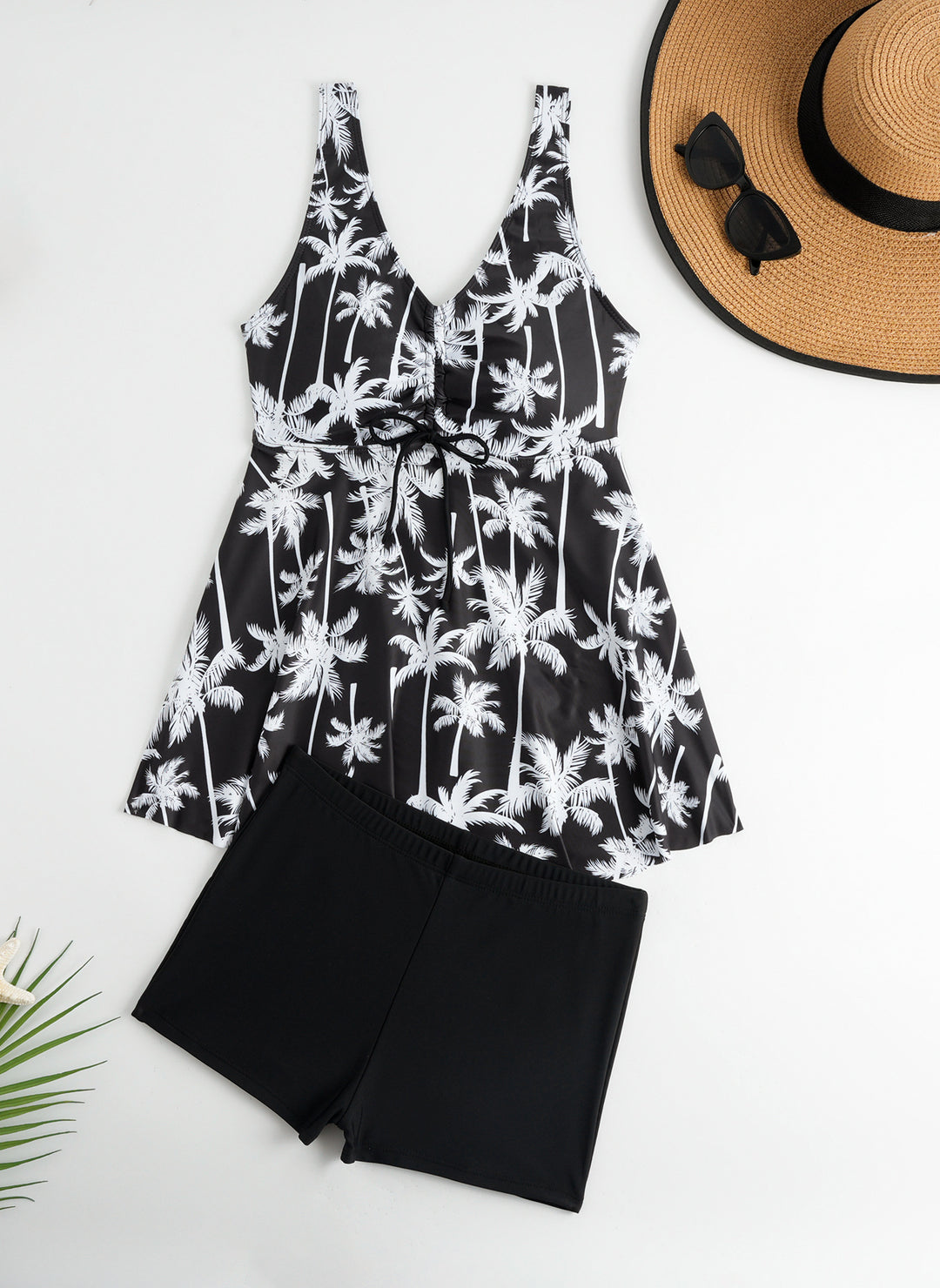 Ladies' tankini set with stylish ruffle and graphic peacock pattern StylebySassy